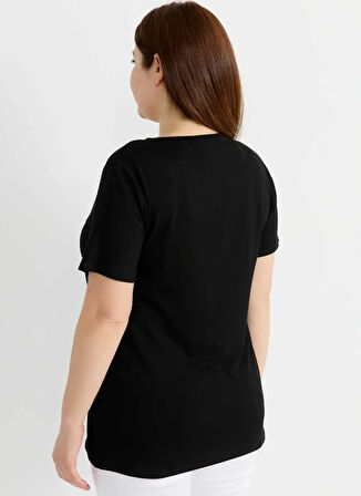 Selen V Yaka Düz Siyah Bluz 25YSL8104-BB