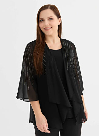 Selen O Yaka Taşlı Siyah Kadın Bluz 25YSL8099