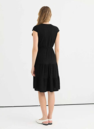 Selen Kruvaze Yaka Desenli Siyah Standart Kadın Elbise 25YSL7638