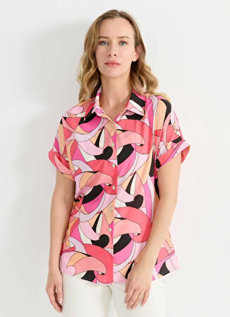 Selen Polo Yaka Emprime Mercan Kadın Bluz 25YSL8116