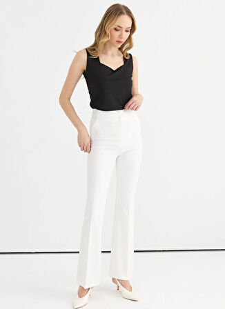 Selen Normal Bel Standart Ekru Kadın Pantolon 25YSL5384