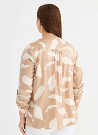 Selen V Yaka Emprime Bej Kadın Bluz 25YSL8131