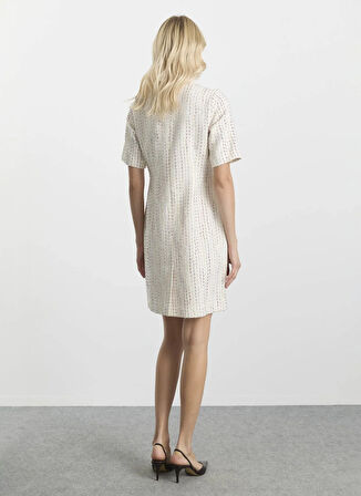 Selen O Yaka Simli Ekru Standart Kadın Elbise 25KSL7700