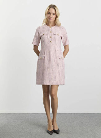 Selen O Yaka Simli Pembe Standart Kadın Elbise 25KSL7700