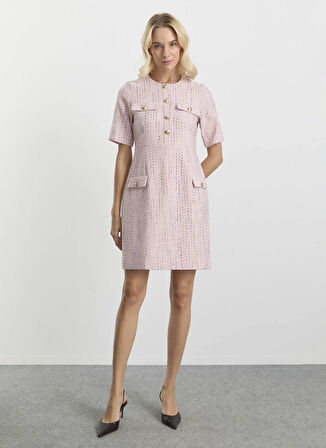 Selen O Yaka Simli Pembe Standart Kadın Elbise 25KSL7700