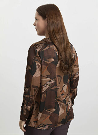 Selen Polo Yaka Emprime Kahve Kadın Bluz 25KSL8200