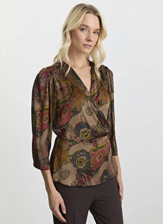 Selen Kruvaze Yaka Emprime Vizon Kadın Bluz 25KSL8201