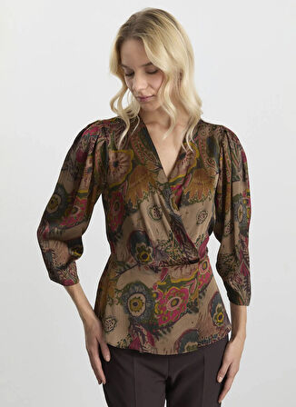 Selen Kruvaze Yaka Emprime Vizon Kadın Bluz 25KSL8201