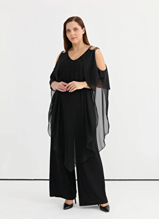 Selen Taşlı Siyah Kadın Tulum 25YSL7648-BB