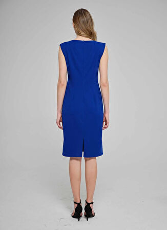 Selen Degaje Yaka Taşlı Saks Standart Kadın Elbise 25YSL7644