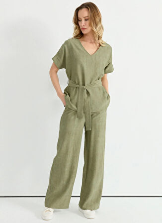 Selen Normal Bel Standart Haki Kadın Pantolon 25YSL5396