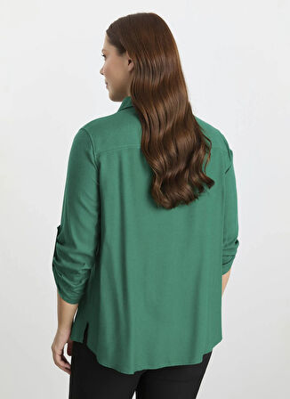 Selen Polo Yaka Düz Yeşil Kadın Bluz 25KSL8203
