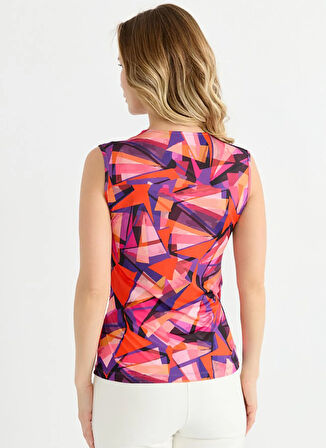 Selen Kruvaze Yaka Geometrik Desenli Turuncu Kadın Bluz 25YSL8167