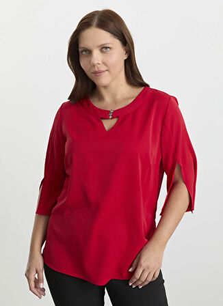 Selen O Yaka Düz Kırmızı Kadın Bluz 25KSL8204