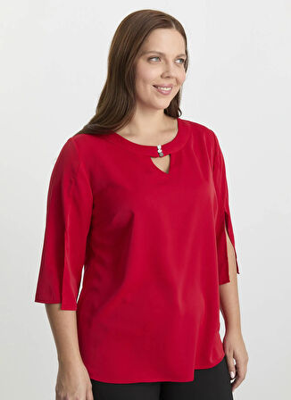 Selen O Yaka Düz Kırmızı Kadın Bluz 25KSL8204