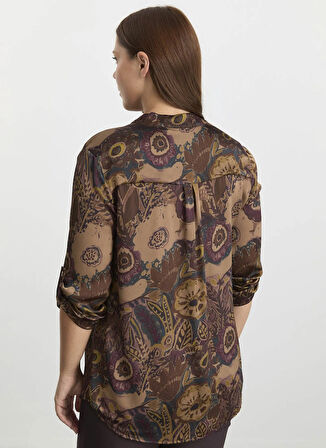 Selen Hakim Yaka Çiçek Desenli Kahve Kadın Bluz 25KSL8205