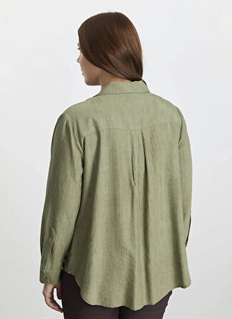 Selen Gömlek Yaka Desenli Haki Kadın Bluz 25KSL8206