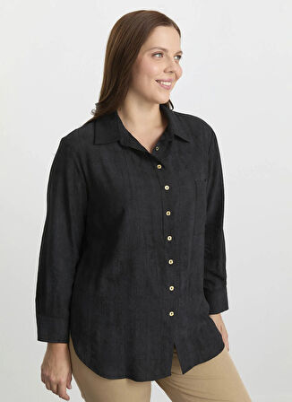 Selen Gömlek Yaka Desenli Siyah Kadın Bluz 25KSL8206