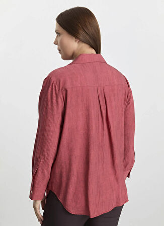 Selen Gömlek Yaka Desenli Mercan Kadın Bluz 25KSL8206