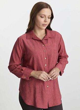 Selen Gömlek Yaka Desenli Mercan Kadın Bluz 25KSL8206