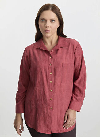 Selen Gömlek Yaka Desenli Mercan Kadın Bluz 25KSL8206