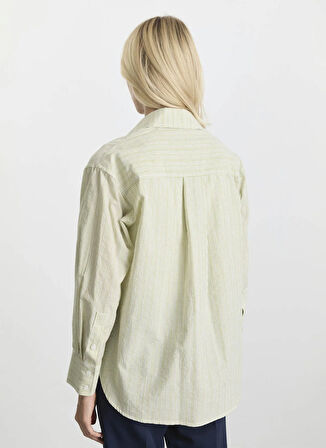 Selen Polo Yaka Çizgili Yeşil Kadın Bluz 25KSL8207