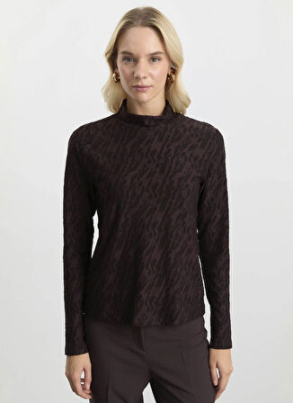 Selen Balıkçı Yaka Baskılı Kahve Kadın Bluz 25KSL8210