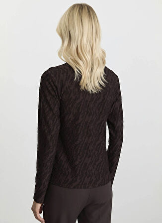 Selen Balıkçı Yaka Baskılı Kahve Kadın Bluz 25KSL8210