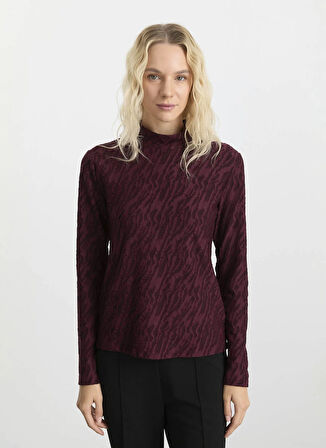 Selen Balıkçı Yaka Baskılı Bordo Kadın Bluz 25KSL8210