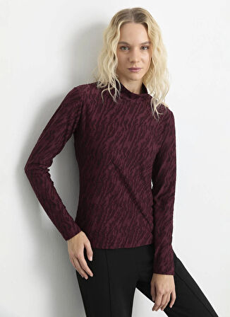 Selen Balıkçı Yaka Baskılı Bordo Kadın Bluz 25KSL8210