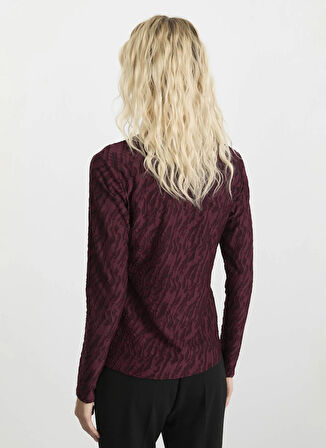 Selen Balıkçı Yaka Baskılı Bordo Kadın Bluz 25KSL8210