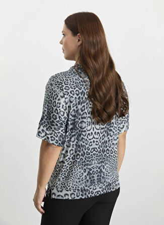 Selen Degaje Yaka Leopar Desenli Gri Kadın Bluz 25KSL8208
