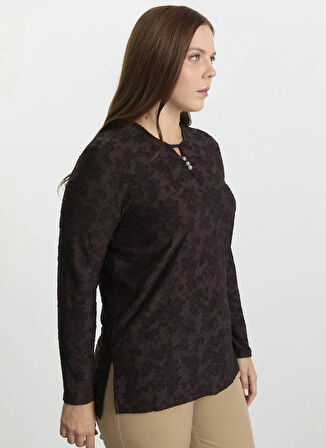 Selen Bisiklet Yaka Desenli Kahve Kadın Bluz 25KSL8209