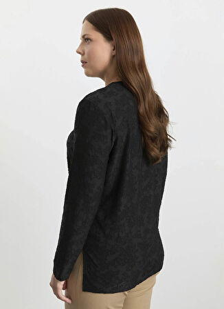 Selen Bisiklet Yaka Desenli Siyah Kadın Bluz 25KSL8209