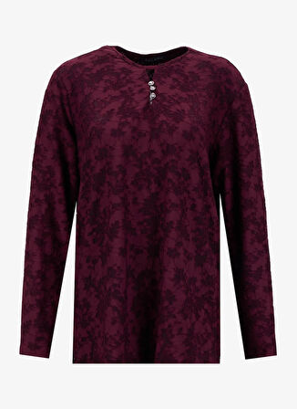 Selen Bisiklet Yaka Desenli Bordo Kadın Bluz 25KSL8209
