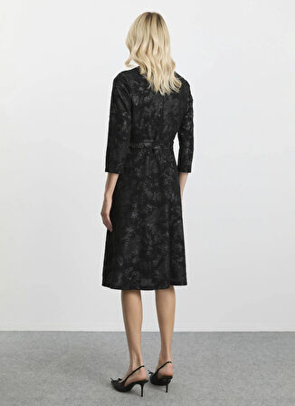 Selen Kruvaze Yaka Simli Siyah Standart Kadın Elbise 25KSL7705