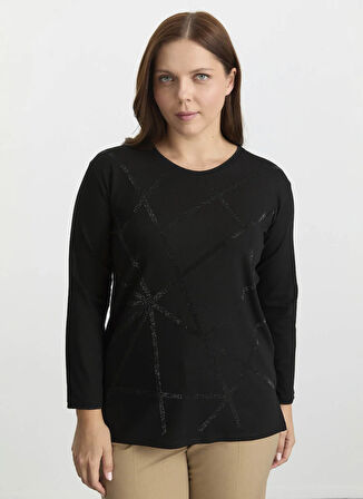 Selen Bisiklet Yaka Taşlı Siyah Kadın Bluz 25KSL8211