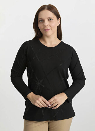 Selen Bisiklet Yaka Taşlı Siyah Kadın Bluz 25KSL8211