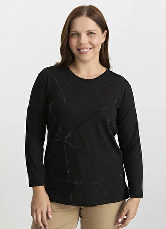 Selen Bisiklet Yaka Taşlı Siyah Kadın Bluz 25KSL8211