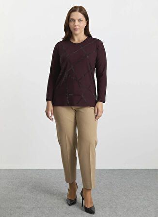 Selen Bisiklet Yaka Taşlı Bordo Kadın Bluz 25KSL8211