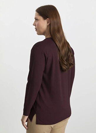 Selen Bisiklet Yaka Taşlı Bordo Kadın Bluz 25KSL8211