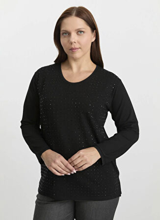 Selen Bisiklet Yaka Taşlı Siyah Kadın Bluz 25KSL8212
