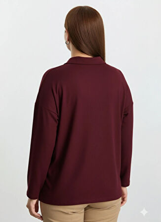 Selen Polo Yaka Taşlı Bordo Kadın Bluz 25KSL8213