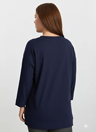 Selen V Yaka Düz Lacivert Kadın Bluz 25KSL8214