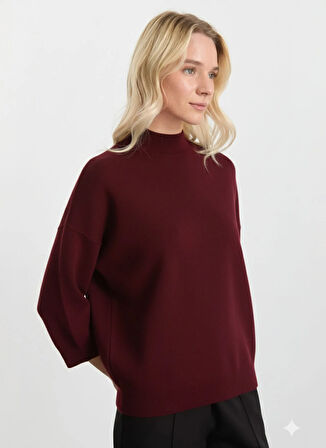 Selen Dik Yaka Düz Bordo Kadın Bluz 25KSL8215