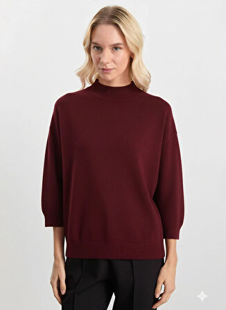 Selen Dik Yaka Düz Bordo Kadın Bluz 25KSL8215