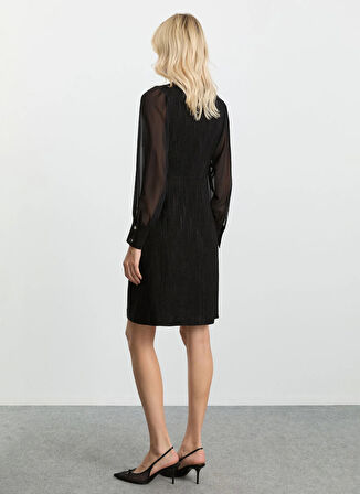 Selen Yuvarlak Yaka Desenli Siyah Standart Kadın Elbise 25KSL7710