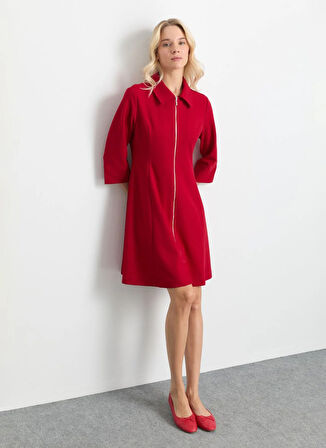 Selen Polo Yaka Düz Kırmızı Standart Kadın Elbise 25KSL7708