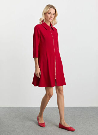 Selen Polo Yaka Düz Kırmızı Standart Kadın Elbise 25KSL7708