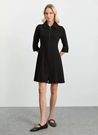 Selen Polo Yaka Düz Siyah Standart Kadın Elbise 25KSL7708